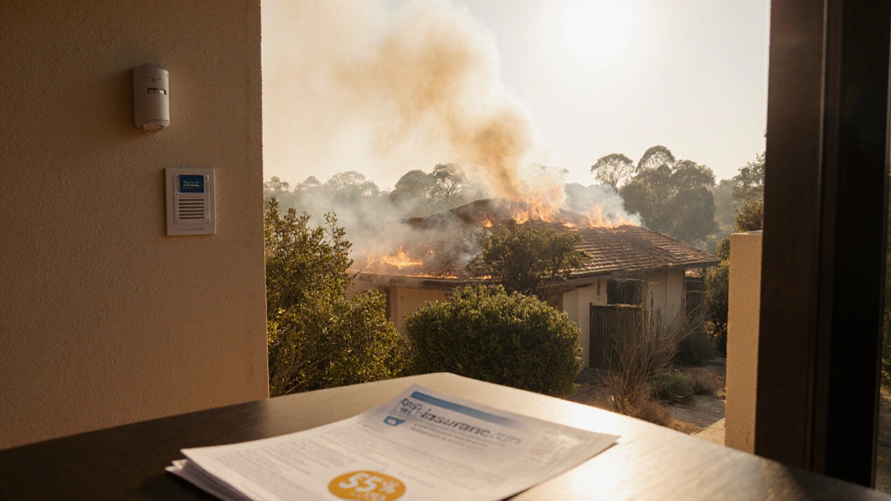 Homeowner installing fire-resistant roof and landscaping in Western Sydney with discount sticker visible.