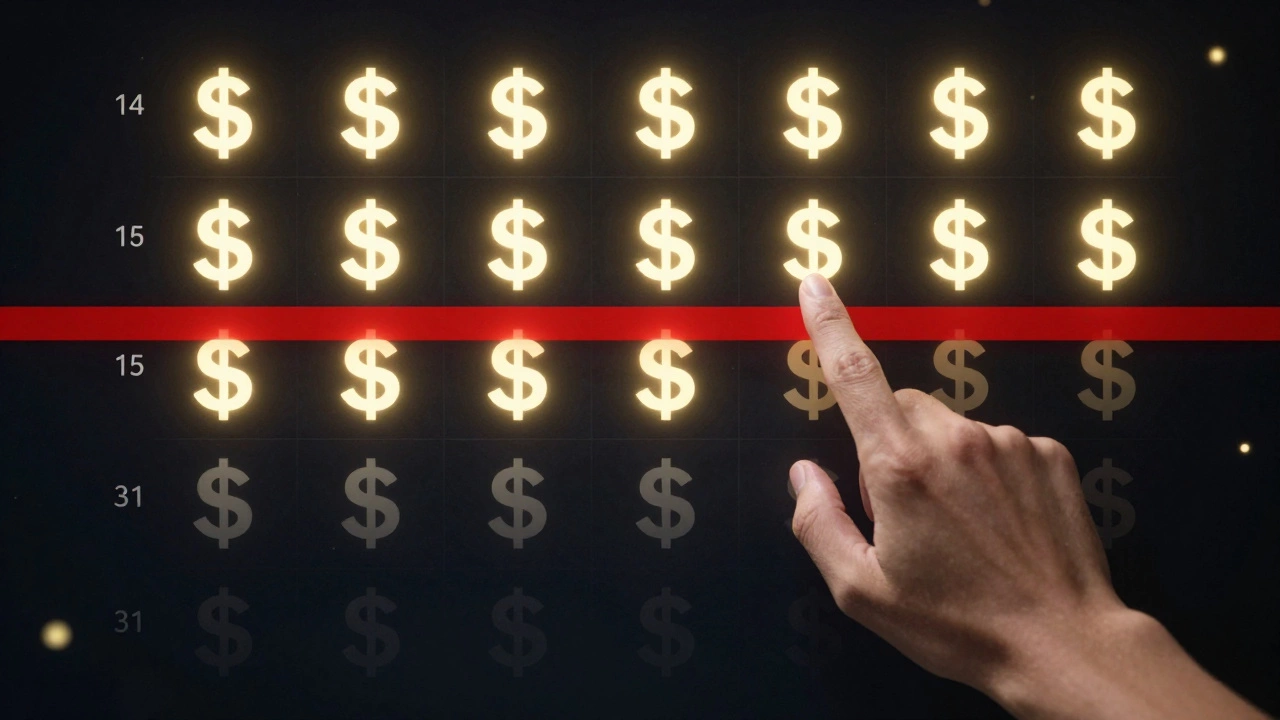 Calendar showing days of high interest before a withdrawal, then reduced interest for remaining days.