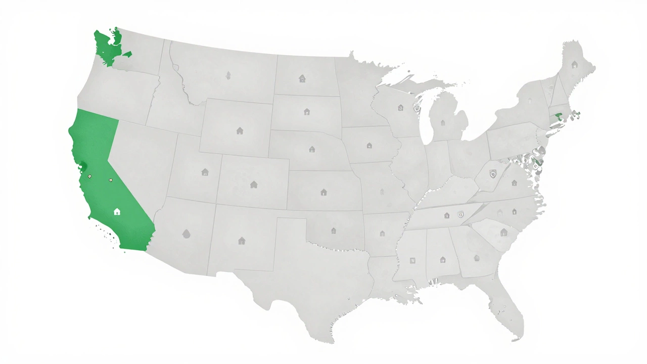 Map of the U.S. showing three states where credit checks are banned for home insurance.