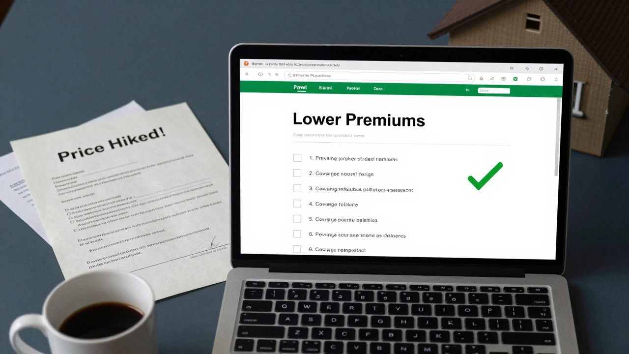 Split scene of neglected insurance paperwork versus a clear comparison website on a laptop.