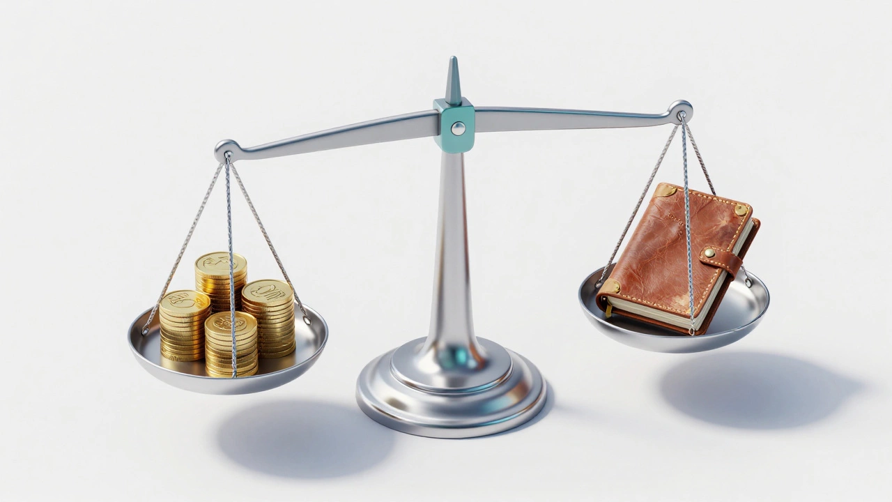 3D scale balancing low debt and a long credit history ledger