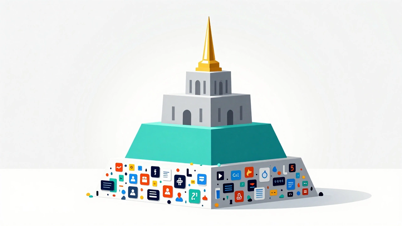 A conceptual pyramid showing levels of financial advice from social media to professional fiduciaries