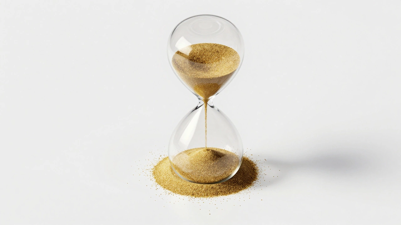 3D render of an hourglass with multiplying gold sand symbolizing compound interest