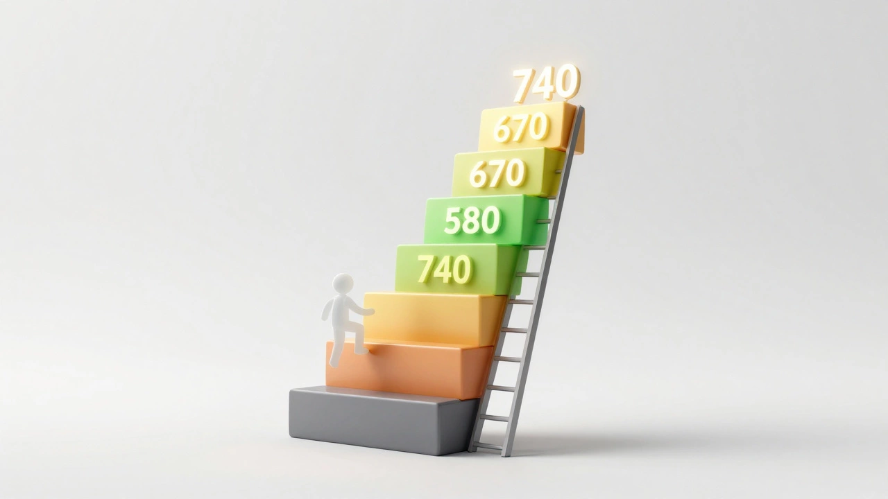 Conceptual ladder illustrating credit score tiers from poor to excellent