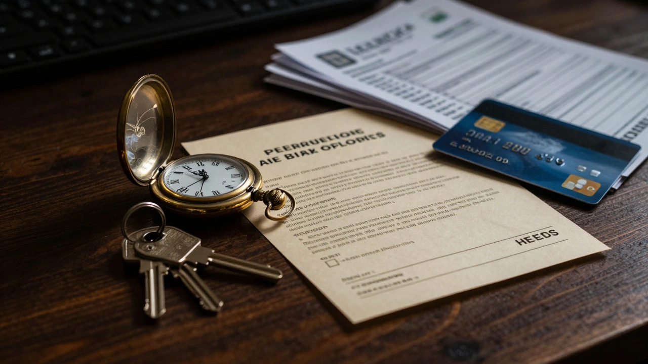 House keys and bills on a desk symbolizing secured loans and financial stress