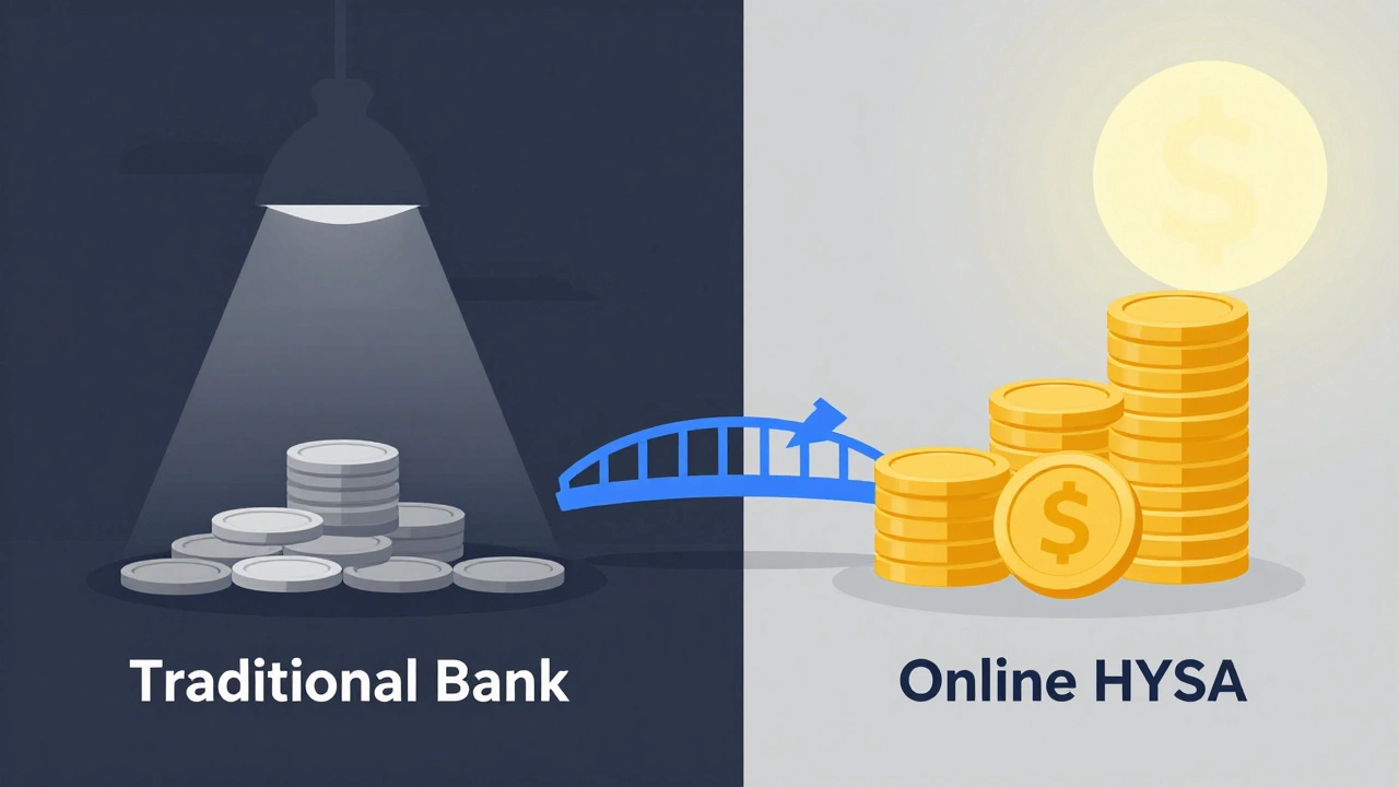 Illustration comparing low traditional bank interest vs high online yield