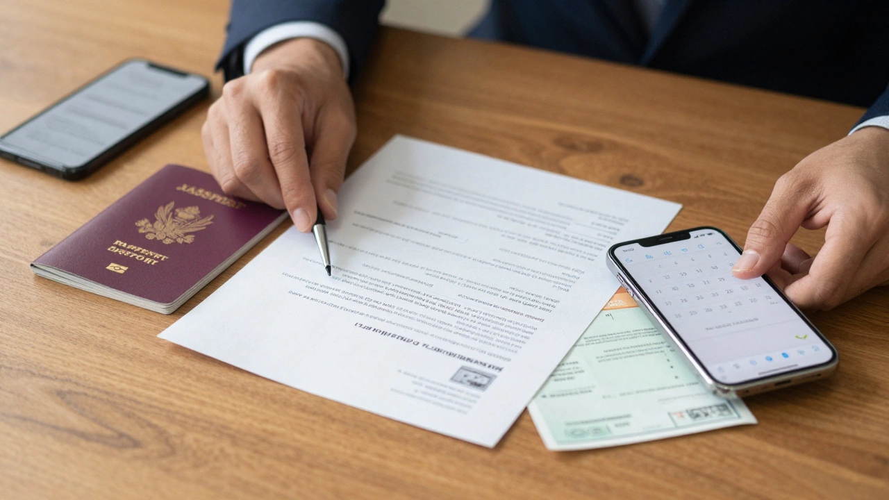 Organized documents including deeds and ID on a desk ready for application