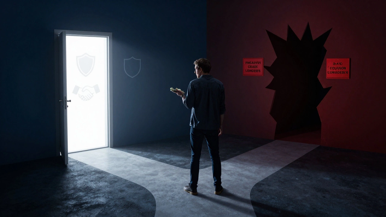 Person choosing between safe and risky loan paths