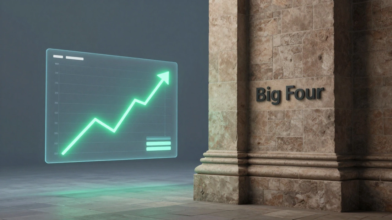 Split view comparing modern digital banking vs traditional brick-and-mortar banks