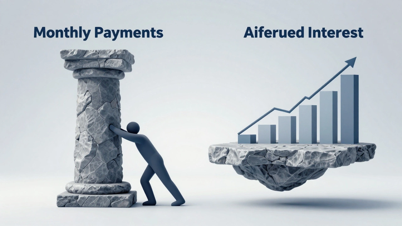 Abstract comparison of monthly payments vs accrued interest debt