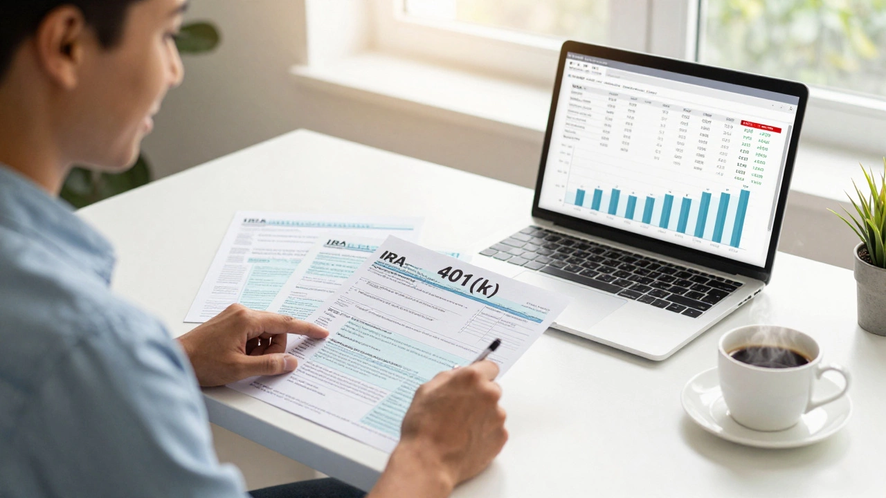 Professional reviewing US IRA and global ETF options on desk