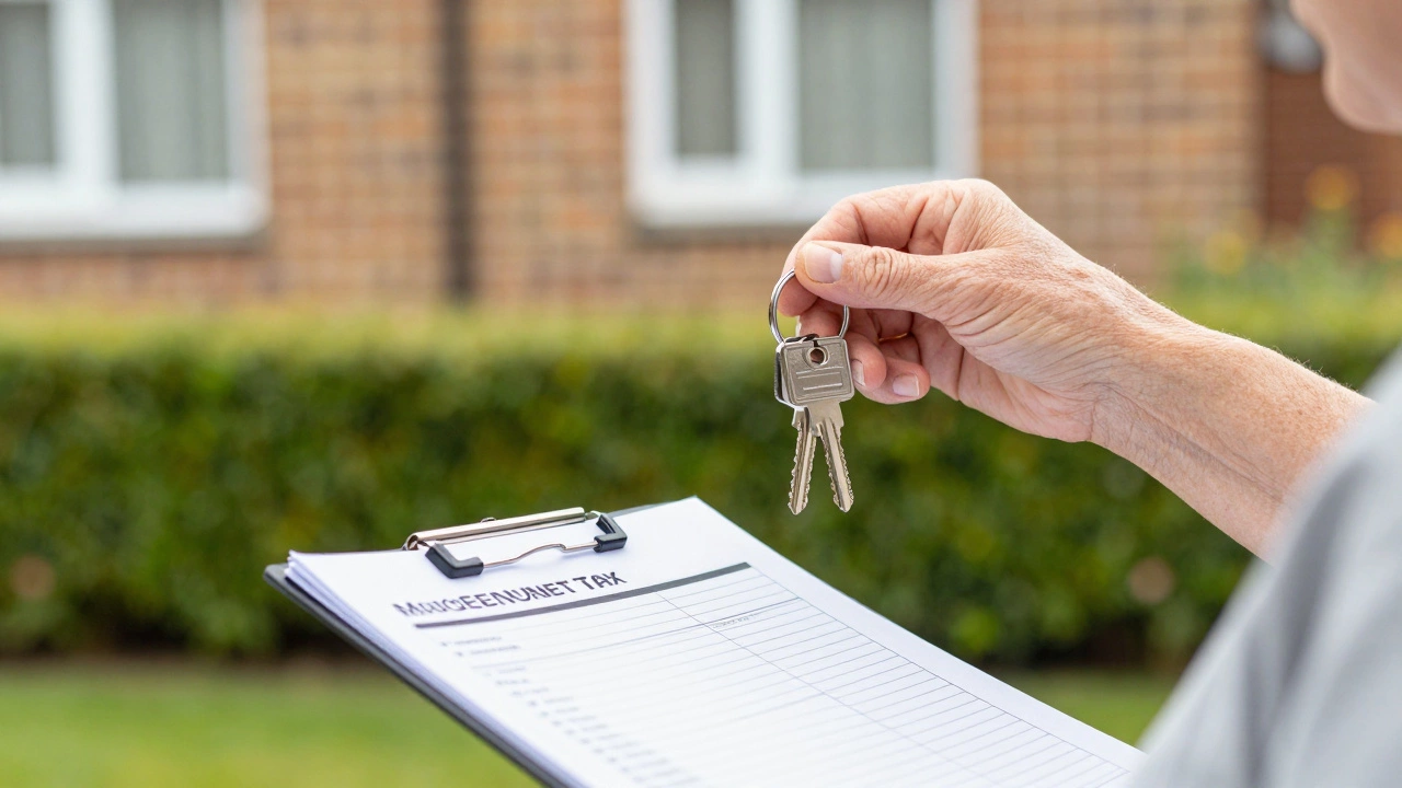 Senior homeowner checking maintenance list in front of their house