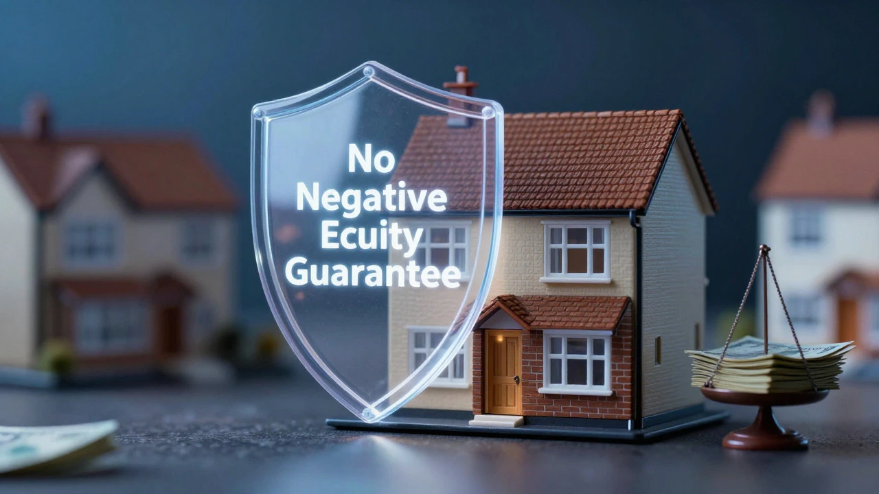 Glass shield protecting a house model symbolizing equity guarantee