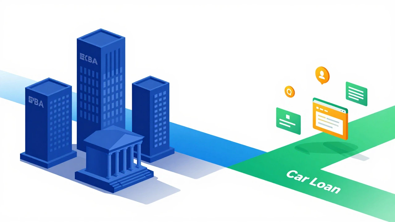 Illustration comparing big banks versus specialist online lenders for loans