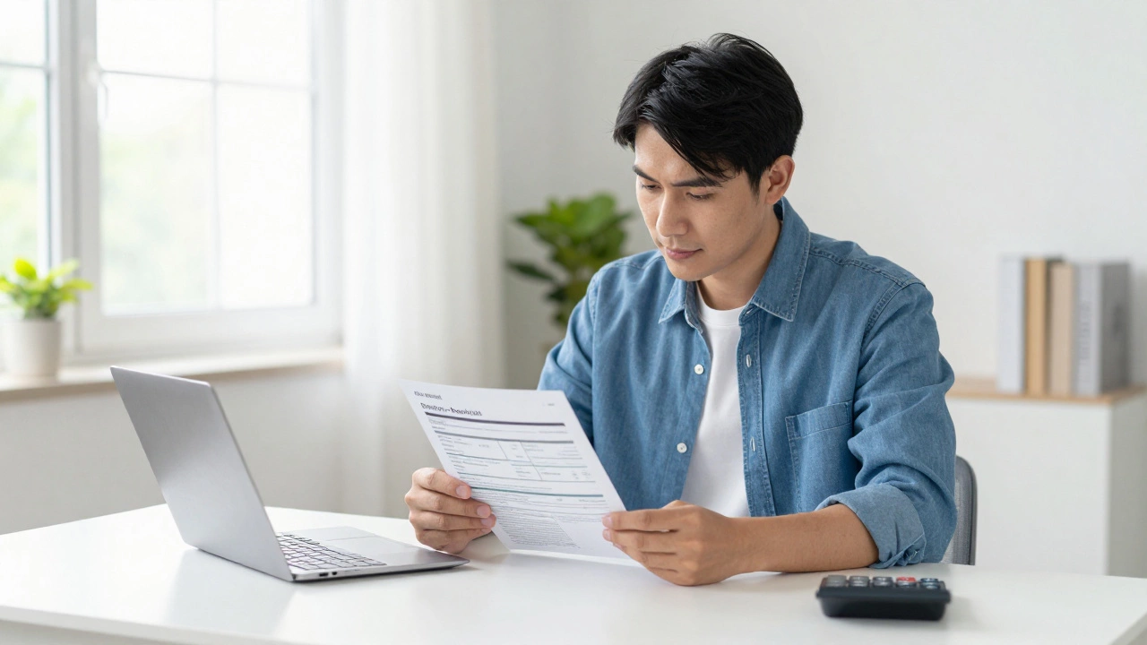 Person reviewing credit report and pre-approval letter at a desk