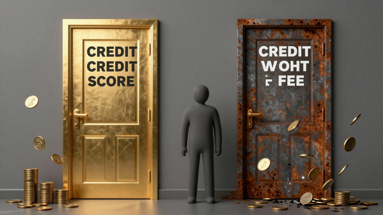Symbolic image contrasting low-interest loans for good credit versus high-cost loans for poor credit.