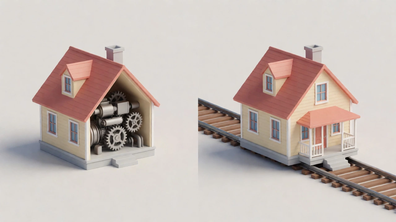 Conceptual illustration comparing remortgage and refinance
