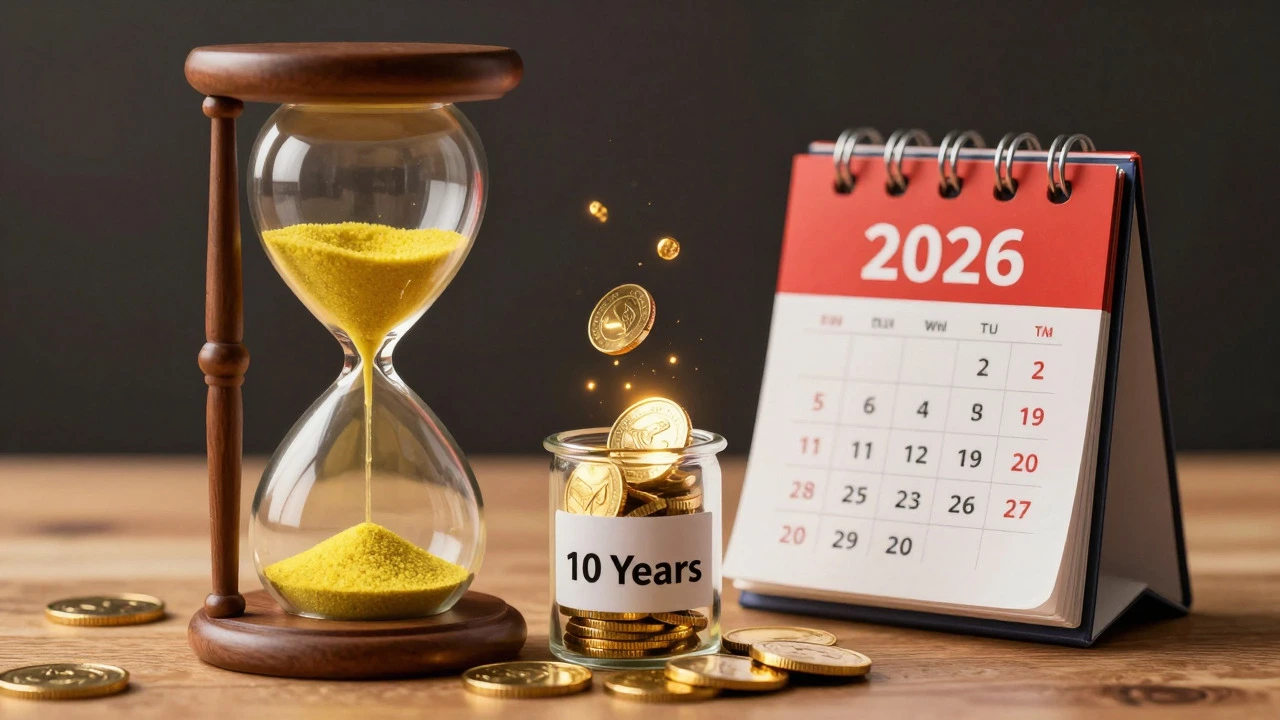 Hourglass with gold coins symbolizing loan repayment timeline
