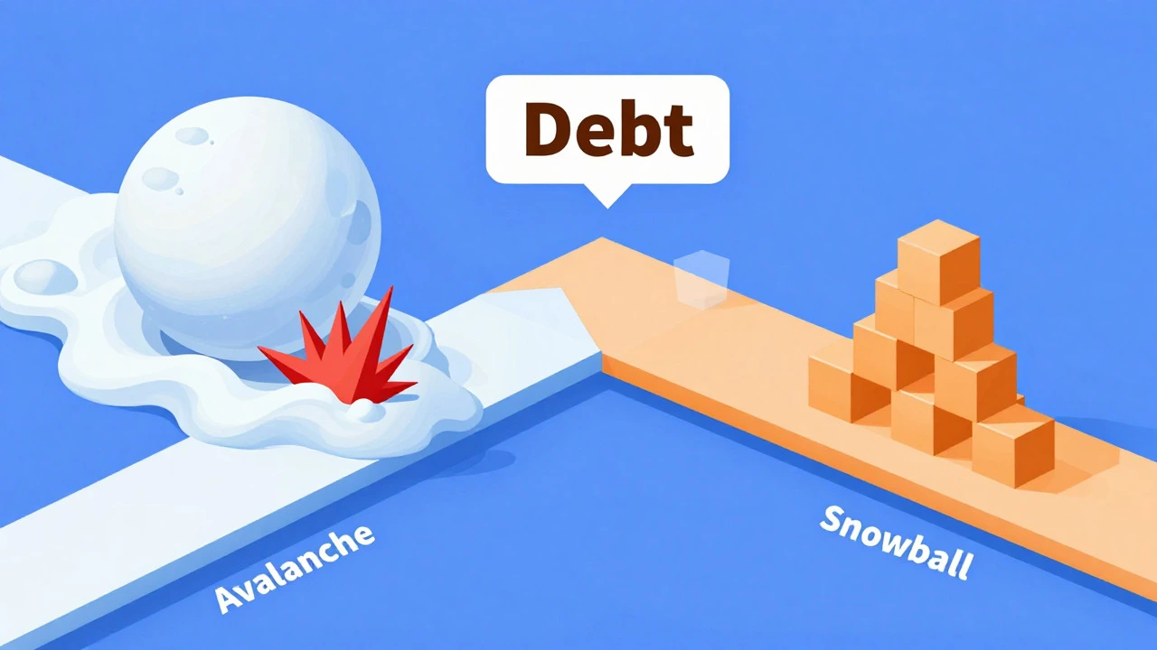 Illustration comparing debt avalanche and snowball methods