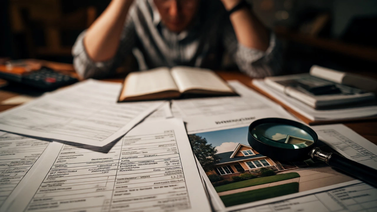 Cluttered desk with tax documents and a house appraisal