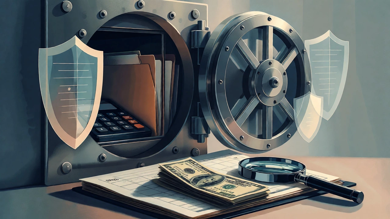 Secure vault and cash representing post-sale security and taxes