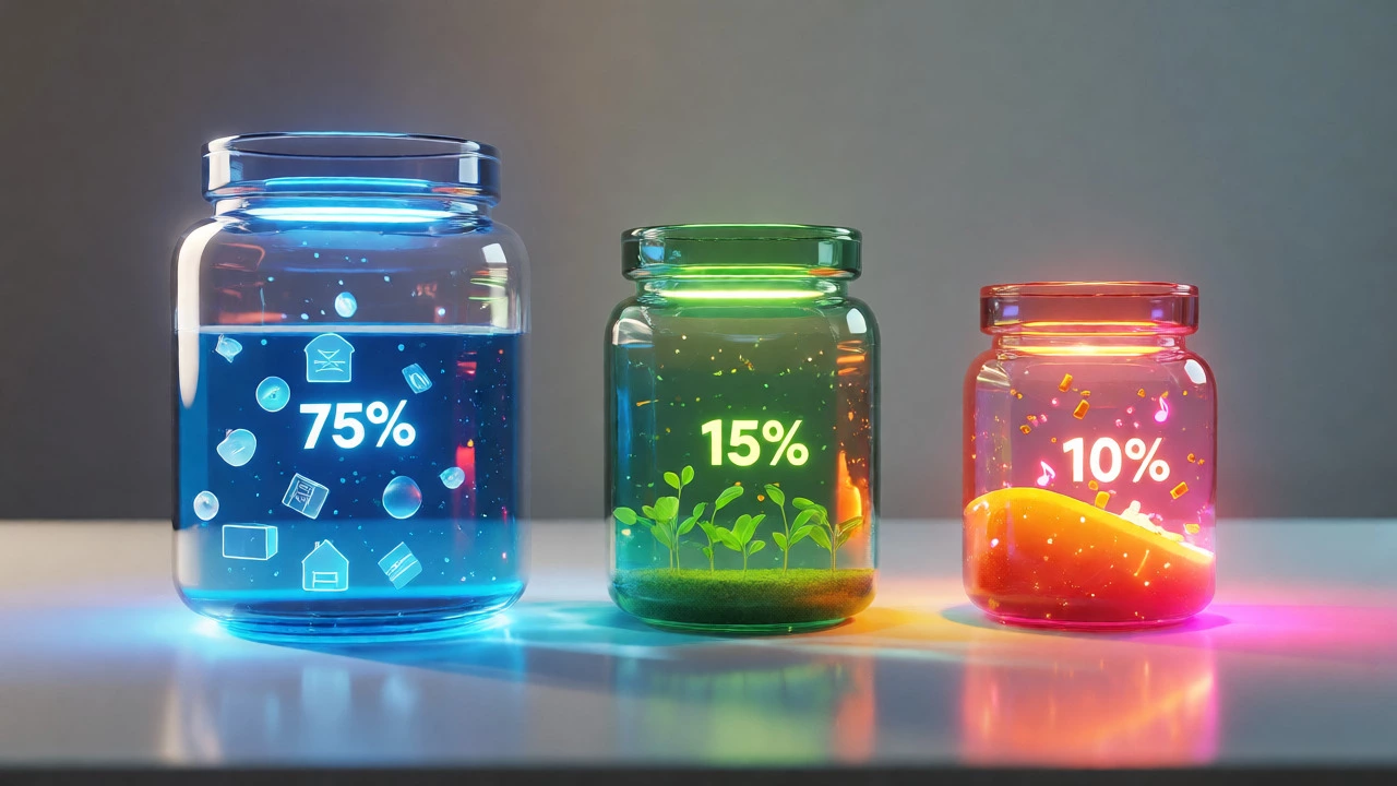 Three glowing jars representing budget categories